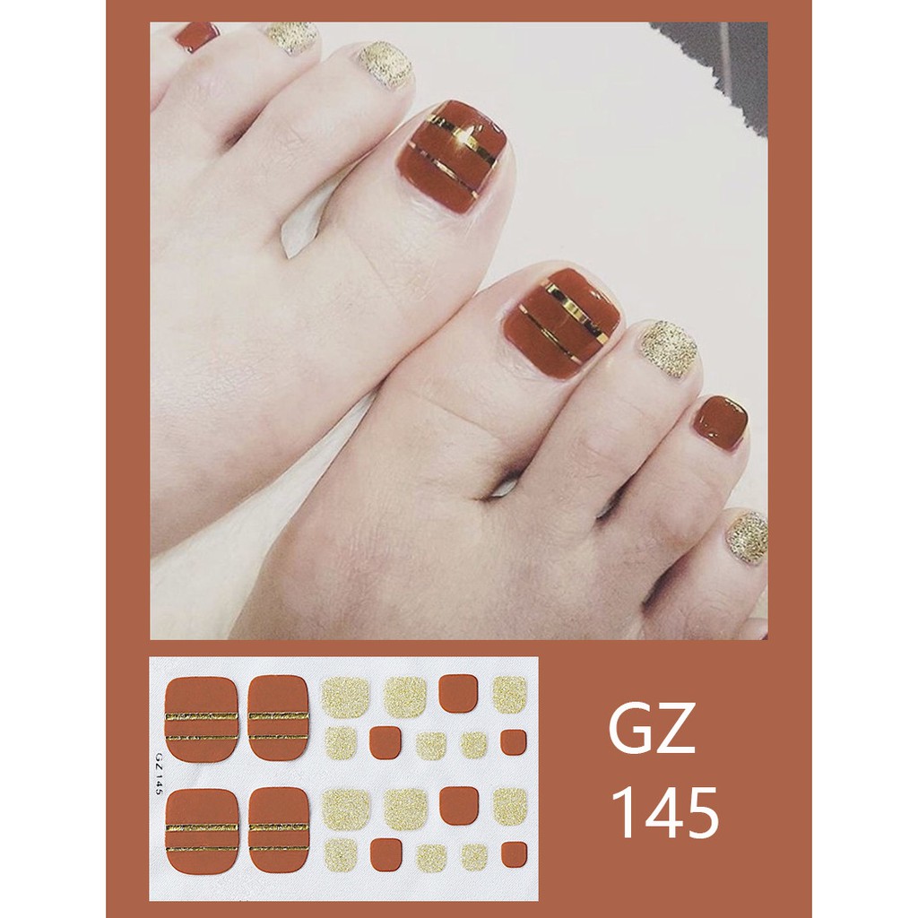 GZ Stiker kaki kuku 3D Kartun Motif Stiker Kuku Gambar Hiasan kuku Glitter Toenail Sticker 22PCS