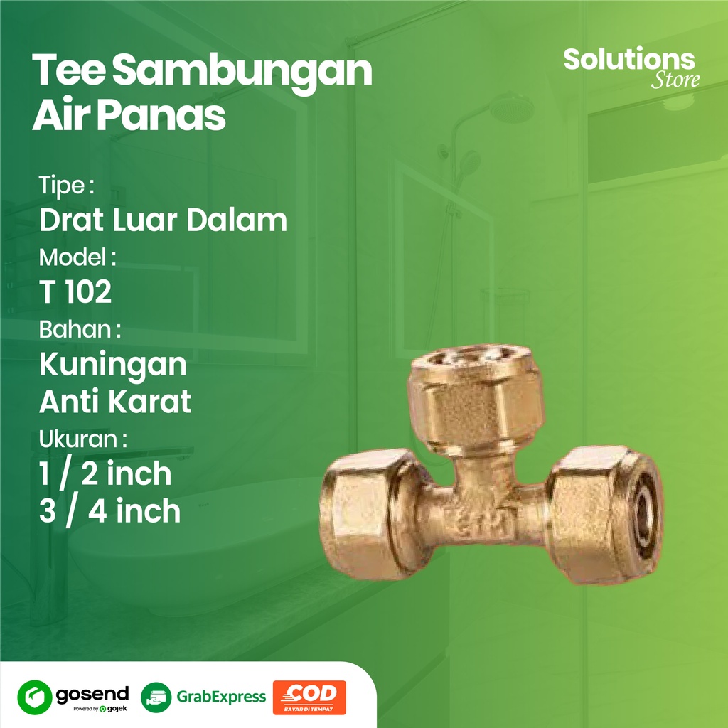 Tee Sambungan Air Panas , Tee Sambung 1/2 Inch Kuningan