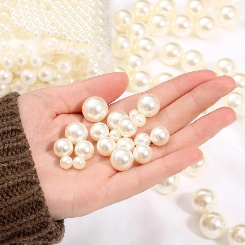 50-400pcs / Kantong Manik-Manik Mutiara Plastik 3 / 4 / 6 / 8 / 10 / 12 / mm Warna Putih / Ivory Untuk Dekorasi Perhiasan Diy