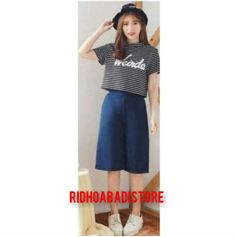 Celana Kulot Pendek Bahan Scuba,Celana Dewasa 7/8-2