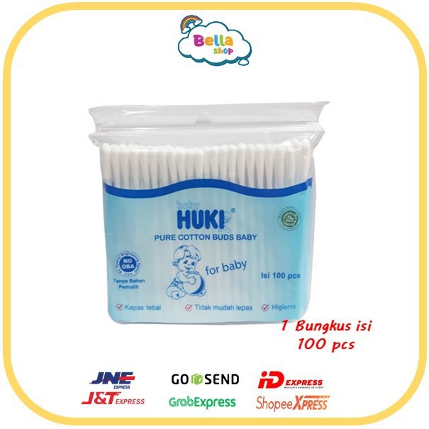 Huki Cotton buds bayi isi 100 pcs Huki Baby Pembersih Telinga-BELLA SHOP