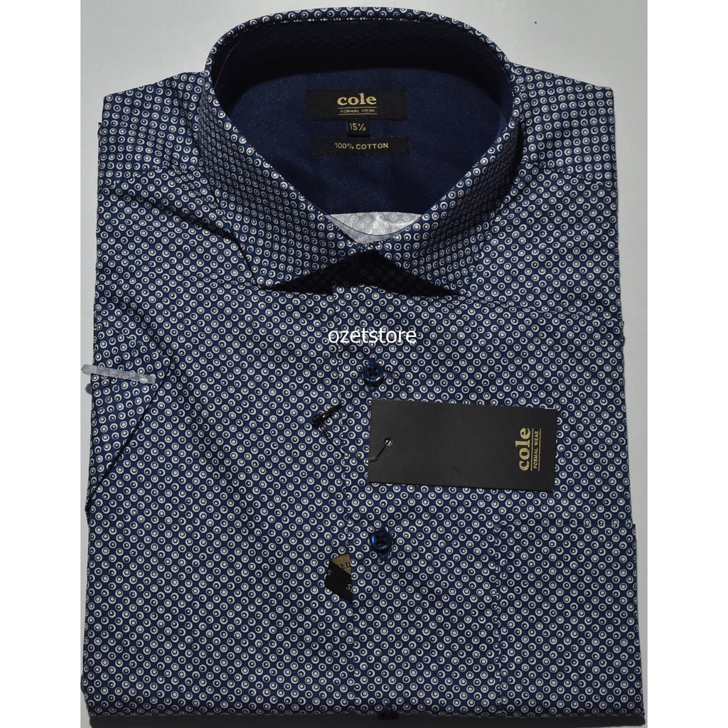 COLE Kemeja Pria Formal Lengan Pendek Navy Motif Slimfit KCS13 ORI