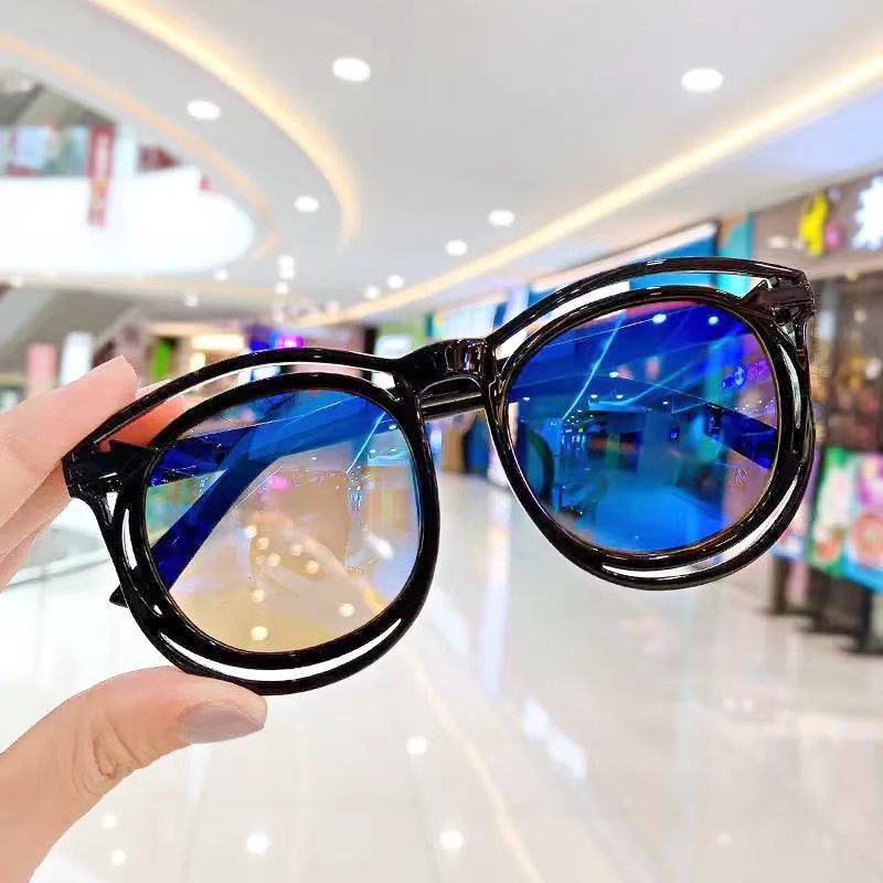 【NEW READY】 Kacamata Anak New Trend/Fashion Anak Terbaru Telinga Beruang High Quality Import L-black-blue