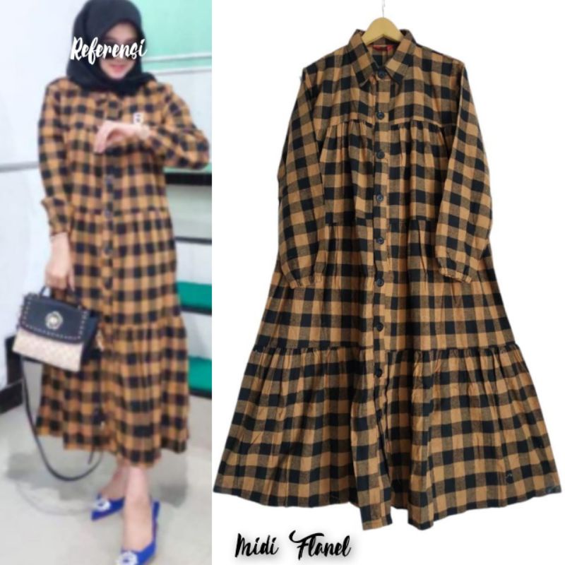 MIDI DRESS FLANEL//MIDI KOTAK//TUNIK KOTAK//OUTER KOTAK