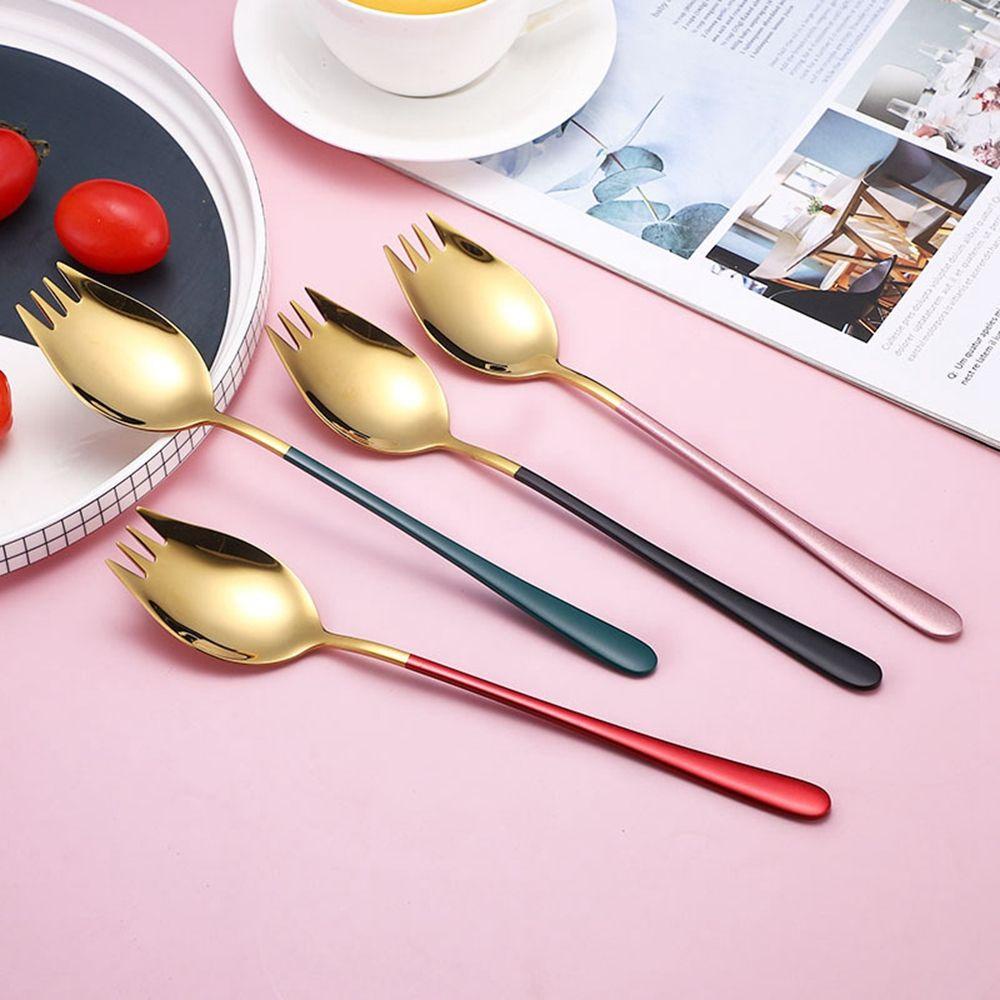 [Elegan] Garpu Salad Tahan Lama Dengan Gagang Panjang Stainless Steel Sendok Buah Alat Makan Multifungsi Dinner Spoon