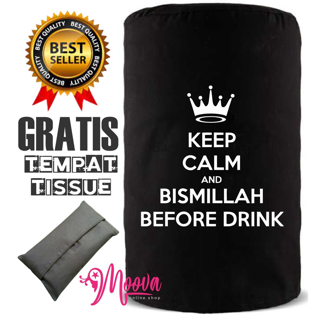 Cover Galon/Sarung Galon/Tutup Galon Motif Keep Calm And Bismillah Gratis Tempat Tissue