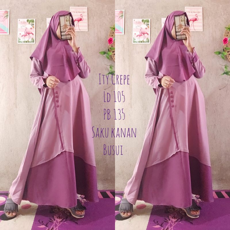 Set gamis Ity crepe | gamis Aluna | gamis Ity syar'i | gamis harian