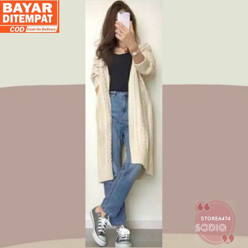 Cardigan Outer Wanita Yuki Long Cardi Kualitas Premium Panjang Badan 100cm