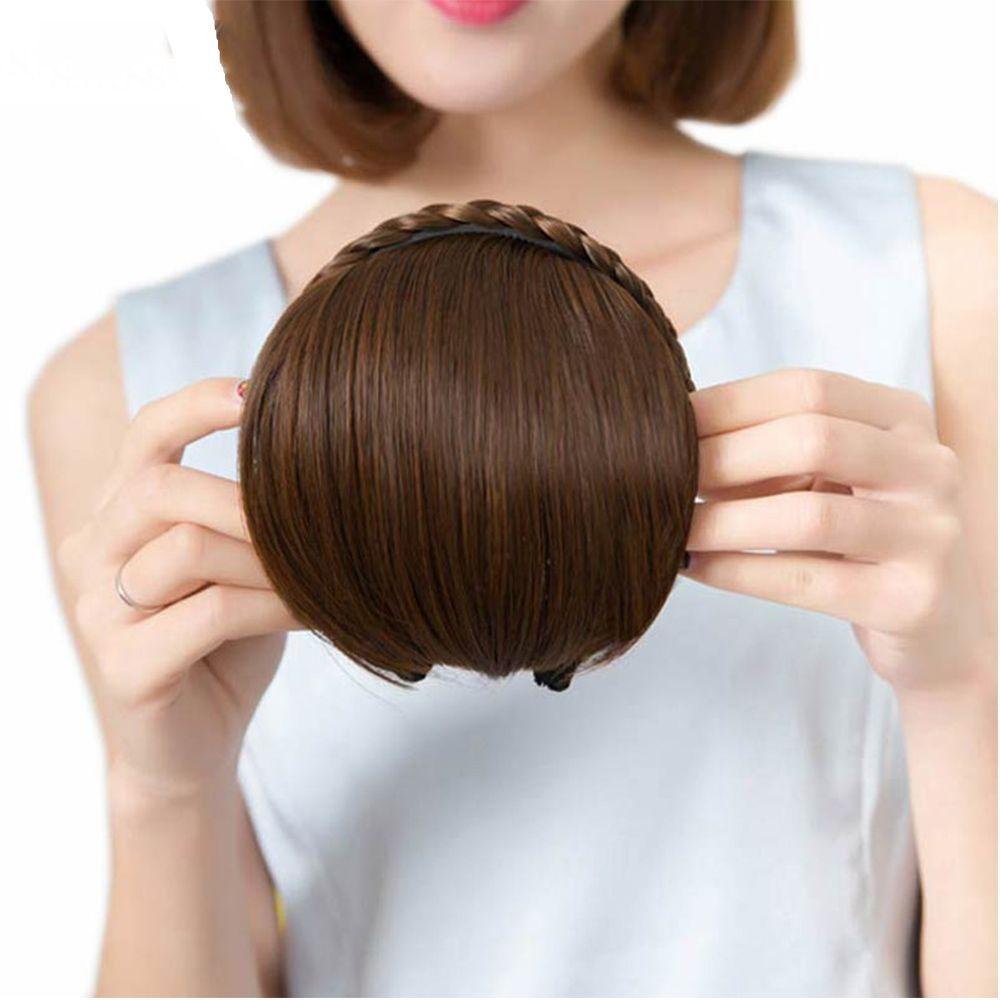 Needway   Tumpul Poni Palsu Rapi Wanita Sintetis Hiasan Kepala Tahan Panas Hairpieces