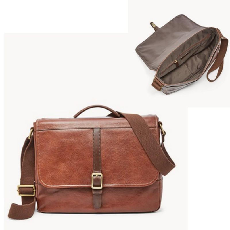 tas cowok pria fossil evan brown coklat