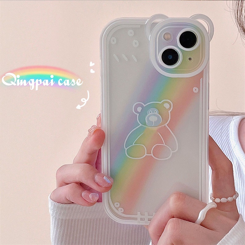 Soft Case Silikon Motif Kartun Beruang Pelangi Untuk iPhone 13 12 11 Pro Max X Xr Xs Max SE 2020 8 7 6 6s Plus