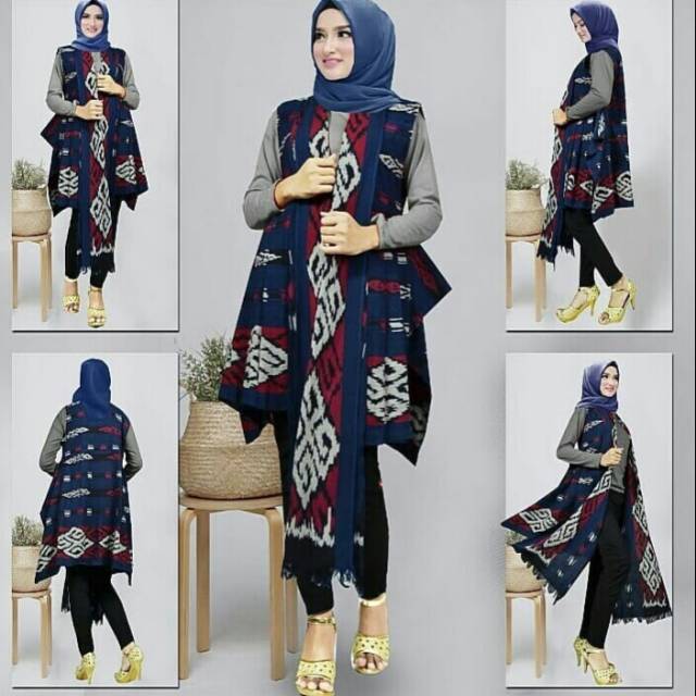 Cardigan tenun motif toraja dongker biru + free masker