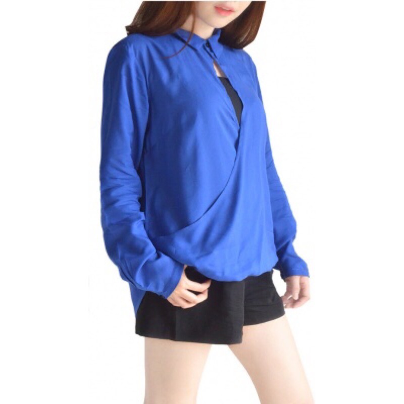 TM Wrap Blouse 3color - Kemeja Wanita Lengan Panjang Branded