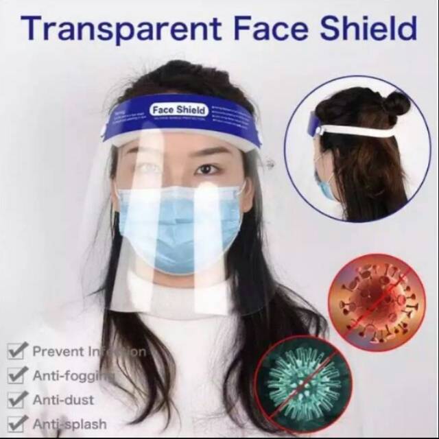 Masker face shield transparent alat pelindung wajah dari virus anti virus 2pcs