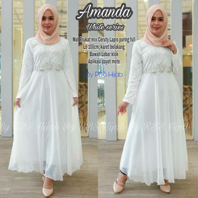 Amanda Maxi Gamis Putih Ceruti mix Broklat Murah Ori RBS