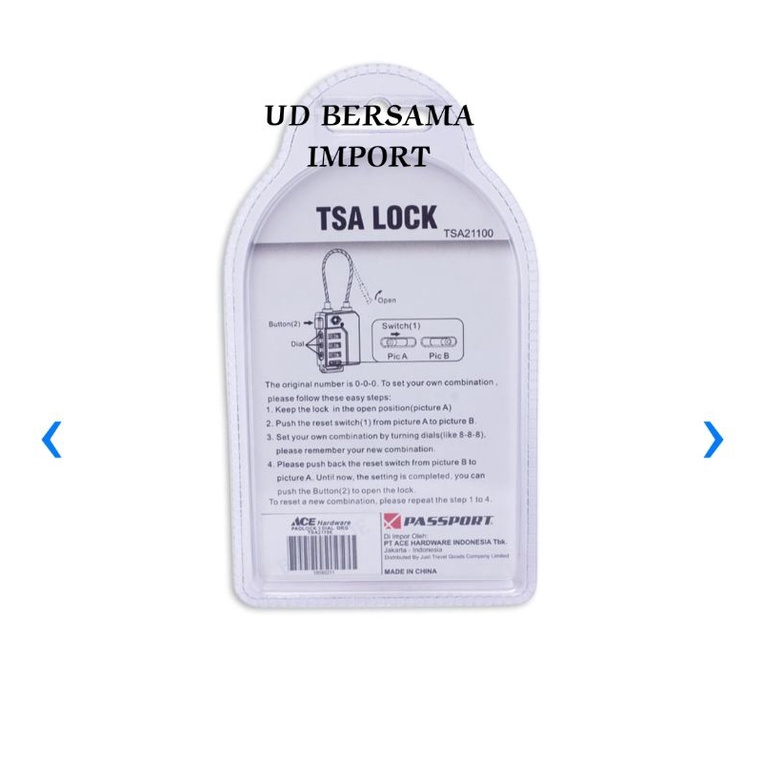 K-LOCK TSA Gembok Dengan Kombinasi Nomor TSA21100/Gembok Tas Ransel