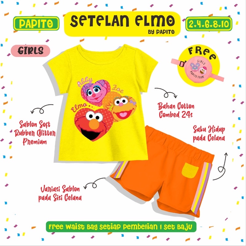 Setelan Elmo Papito free sling bag