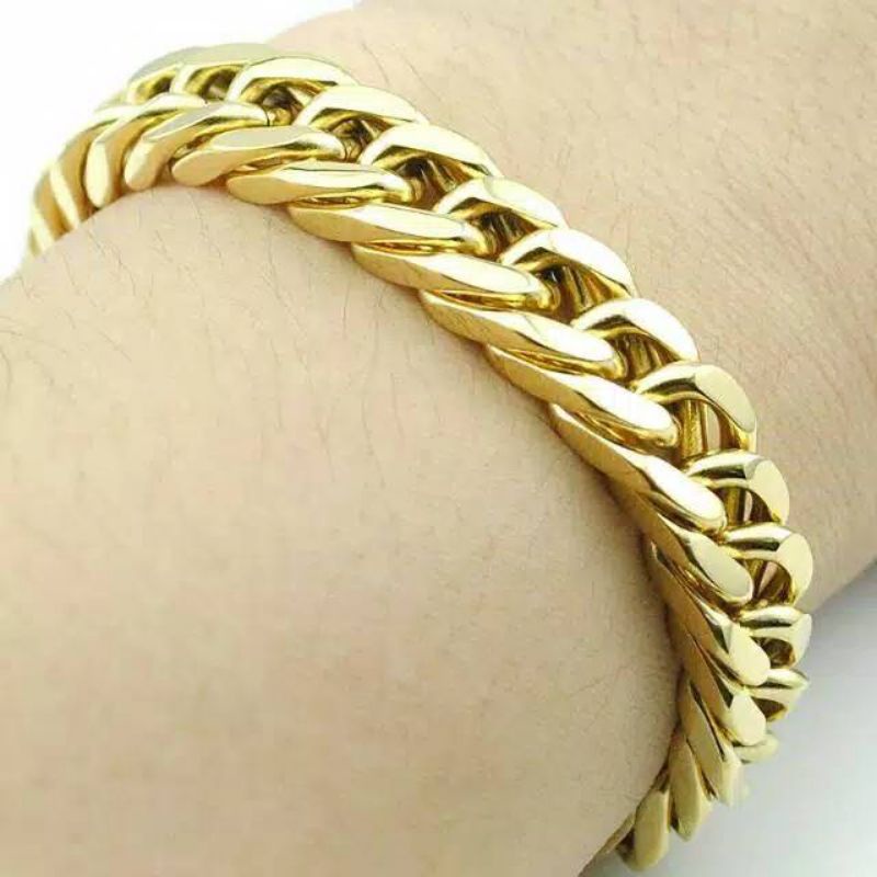 GELANG RANTAI PRIA BAJA SILVER DAN GOLD HIGH QUALITY Gelang Rantai Biker Titanium Stainless Steel