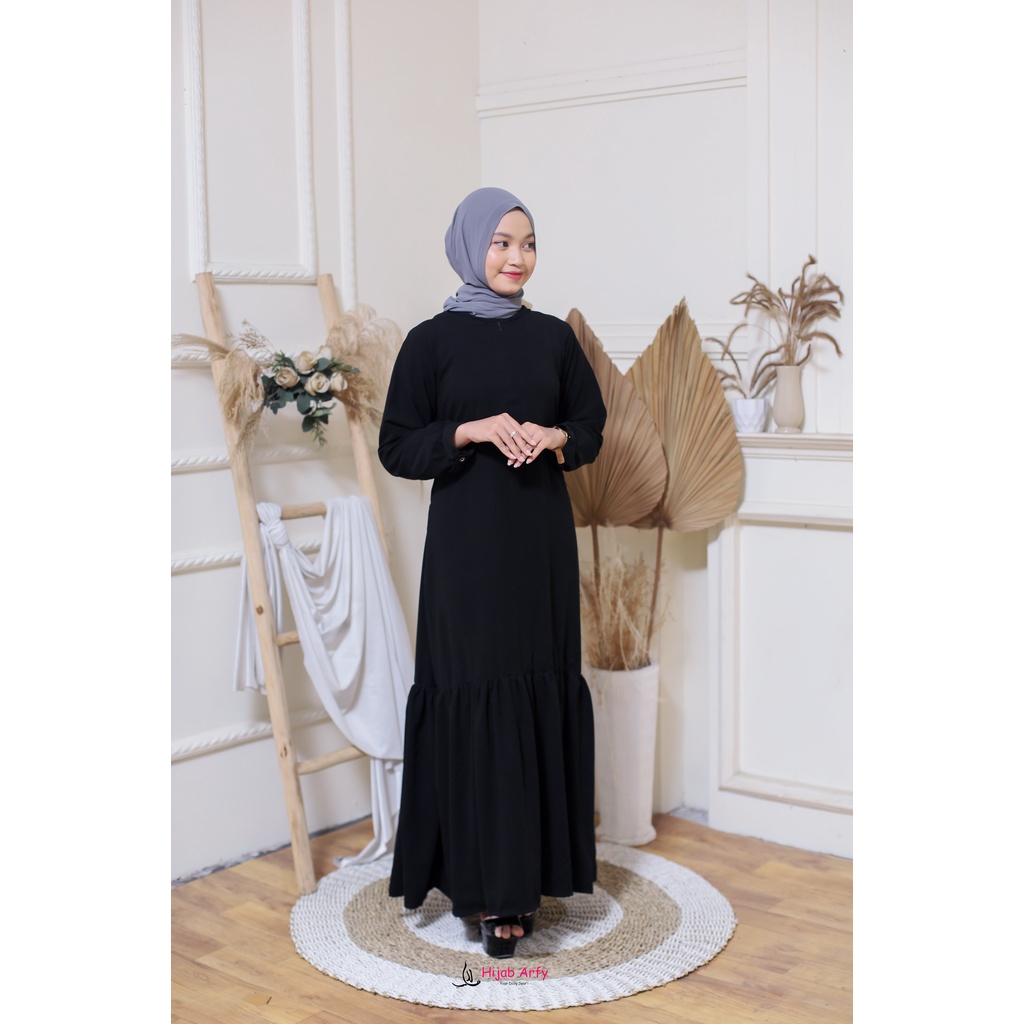 GAMIS JETBLACK ORI gamis polos hitam simpel elegan dress hitam jetblack premium