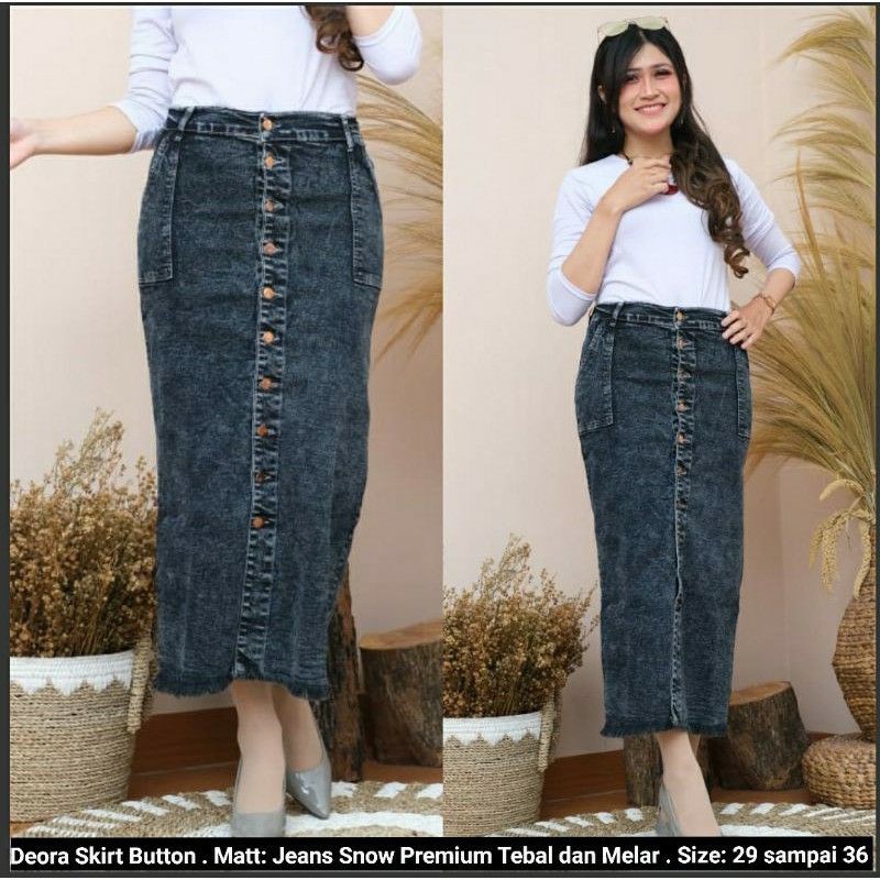 Rok Jeans GISCA Kancing Depan Rawis Tebal