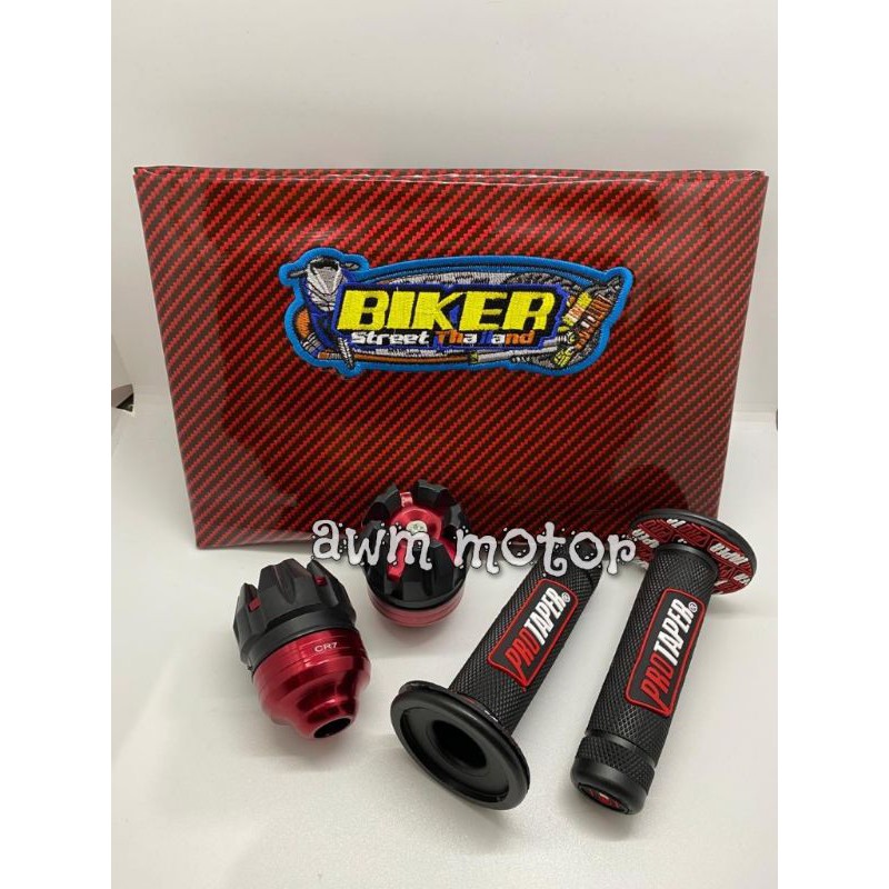 [Promo Paket Hemat]Kulit Jok Karbon Biker warna + Handgrip Protaper + Jalu As Roda depan Universal