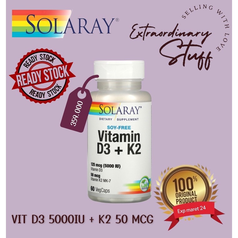 SOLARAY VITAMIN D3 5000 IU K2 / VIT D3 + K2 5000IU 60 CAPS