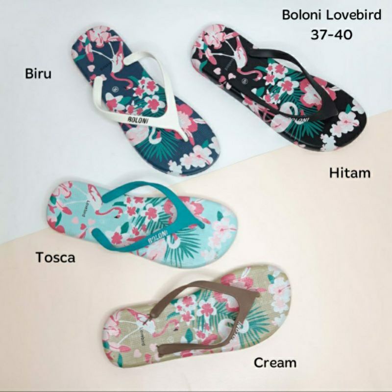 Boloni Lovebird Sandal Jepit Full Karet Wanita Cewek Flamingo Bali Murah Kekinian Nyaman Dipakai