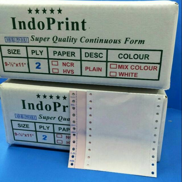 

Continous Form 2 ply :4 / Kertas Kasir Komputer 2 ply:4 / Wartel Double Pin Hole