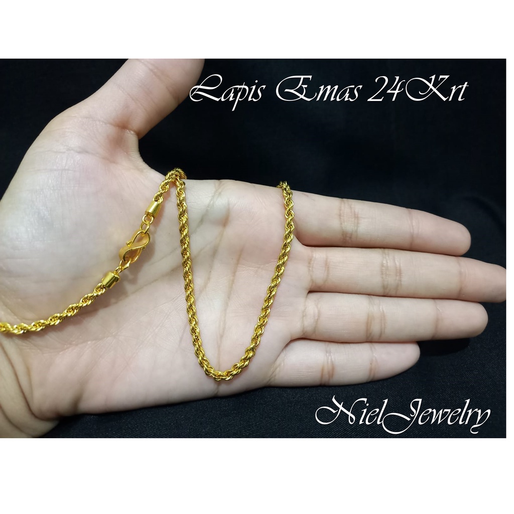 Kalung Tali Tambang Lapis Mas 24K Replika Perhiasan Wanita 100% Percis Emas Asli