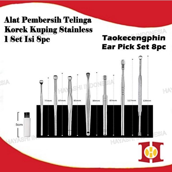 Set 8pcs Alat Pembersih Telinga Korek Kuping Telinga Stainless Steel