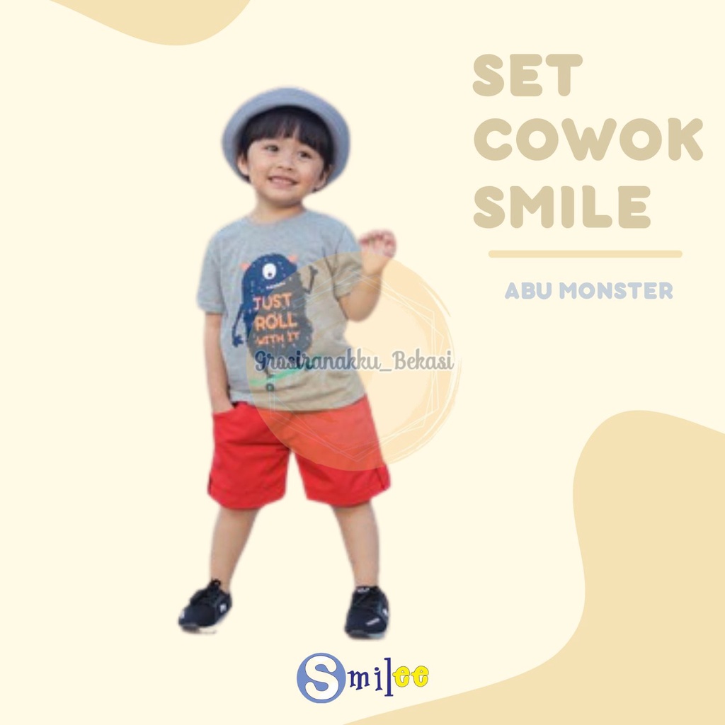 Setelan Anak Cowok Abu Monster Size 1-3Thn Murah