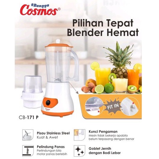 Blender Cosmos CB 171 P plastik 1 L 350 W juicer jus blender pisau stainless steel bumbu kering basa