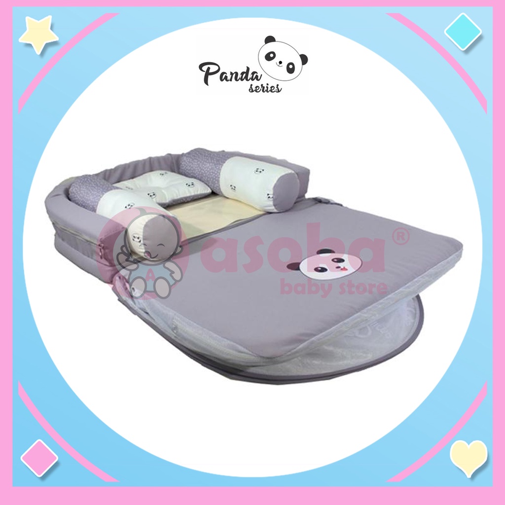 Omiland Kasur Bayi Lipat Oval Bumper Panda Series + Kelambu Panda Series OBK5311 ASOKA