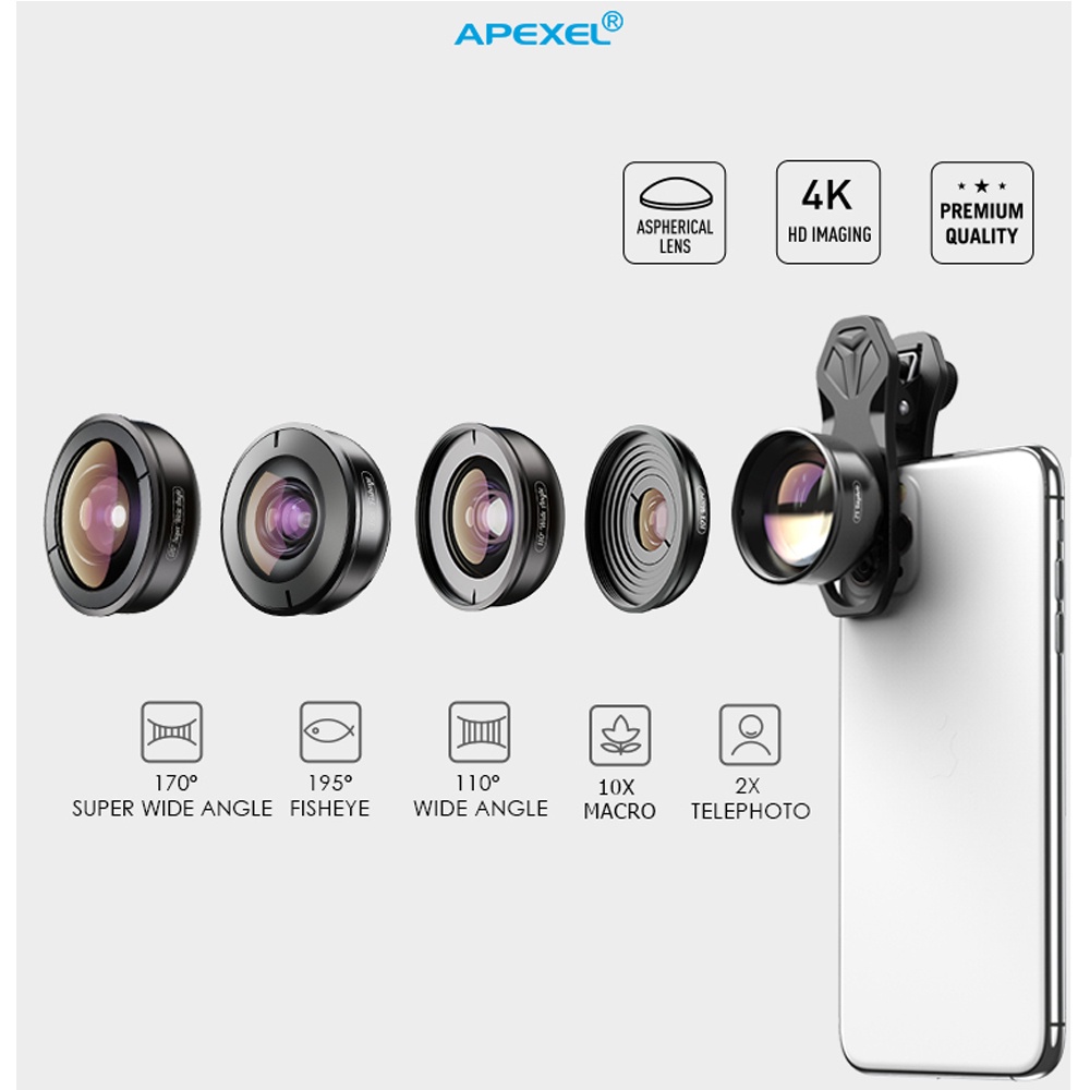 APEXEL Lensa Kamera Smartphone Universal Clip 5 in 1 Lens Kit - APL-HB5 - Black