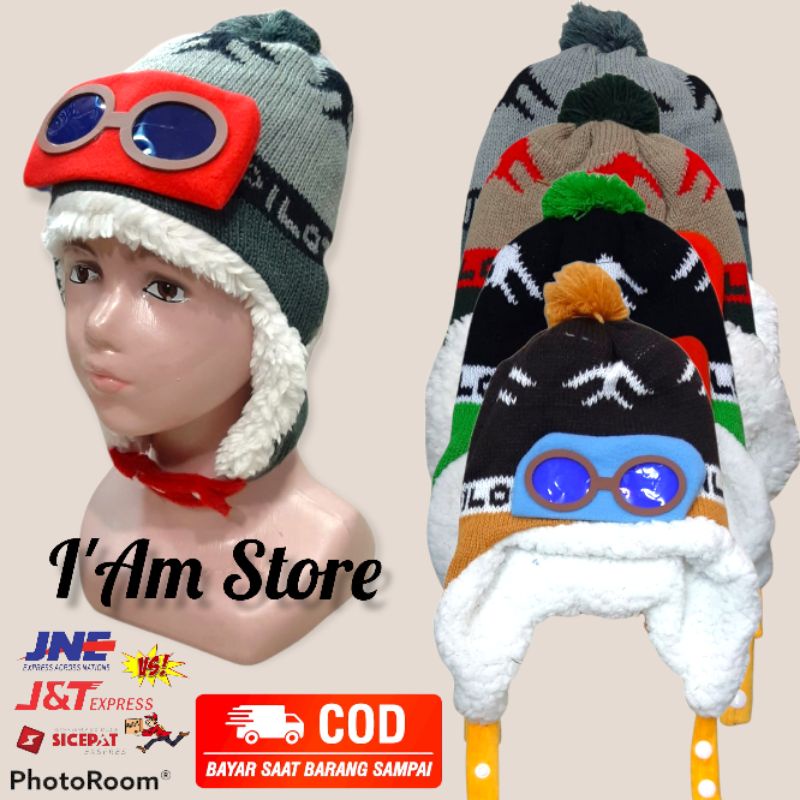 COD topi kupluk anak pilot/topi rajut anak/kupluk kacamata