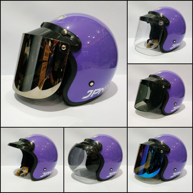 Helm Bogo Jpn Ori Retro Arc Ungu Glossy Kaca Datar Flat Visor