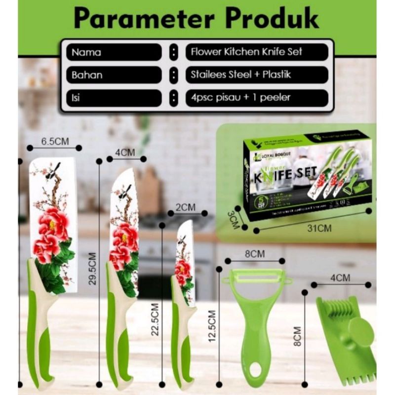 pisau dapur keramik set 5in1 motif bunga/pisau set ceramic AAt