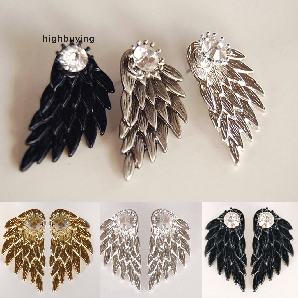 Hbid 1 Pasang Anting Tusuk Bentuk Sayap Malaikat Gothic Bahan Alloy Hias Berlian Imitasi Untuk Wanita