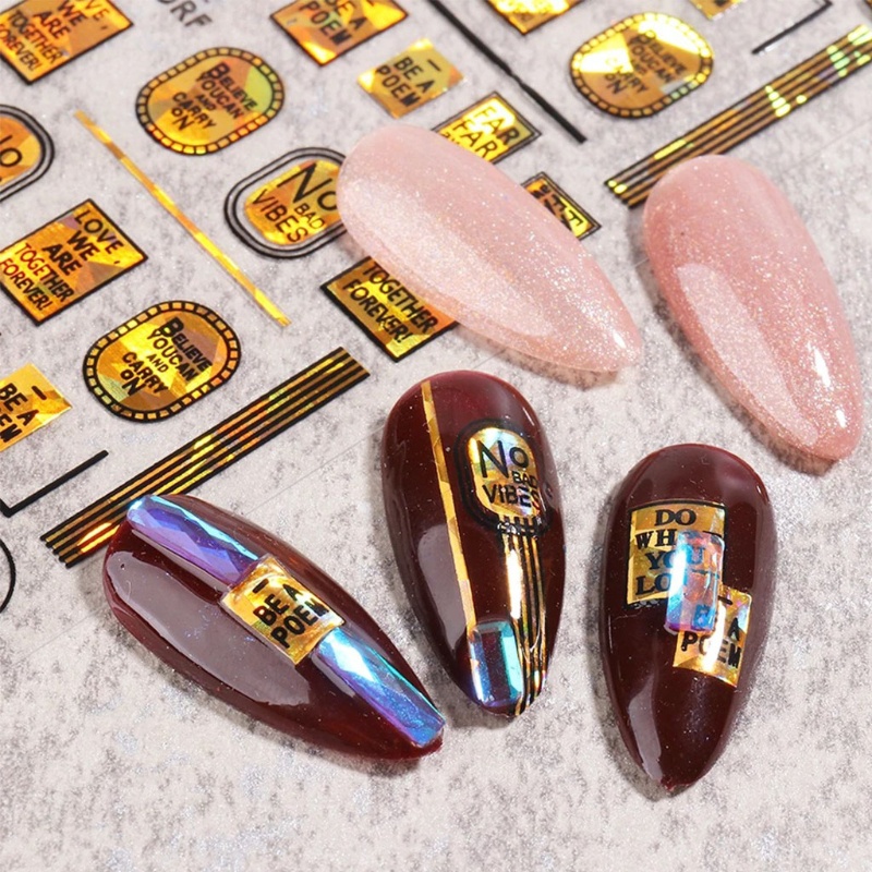 Siy Stiker Kuku Holografik 3d Motif Huruf Untuk Nail Art