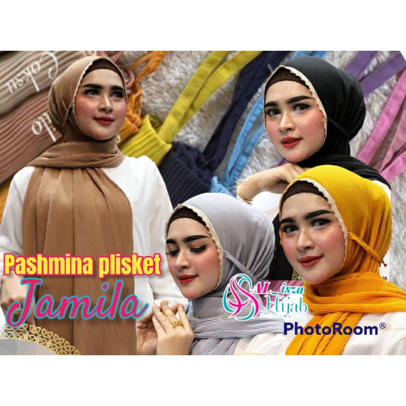 jilbab 40 warna lengkap Pashmina ceruty PLISKET bergo Instan Plisket Renda Jamila Ori