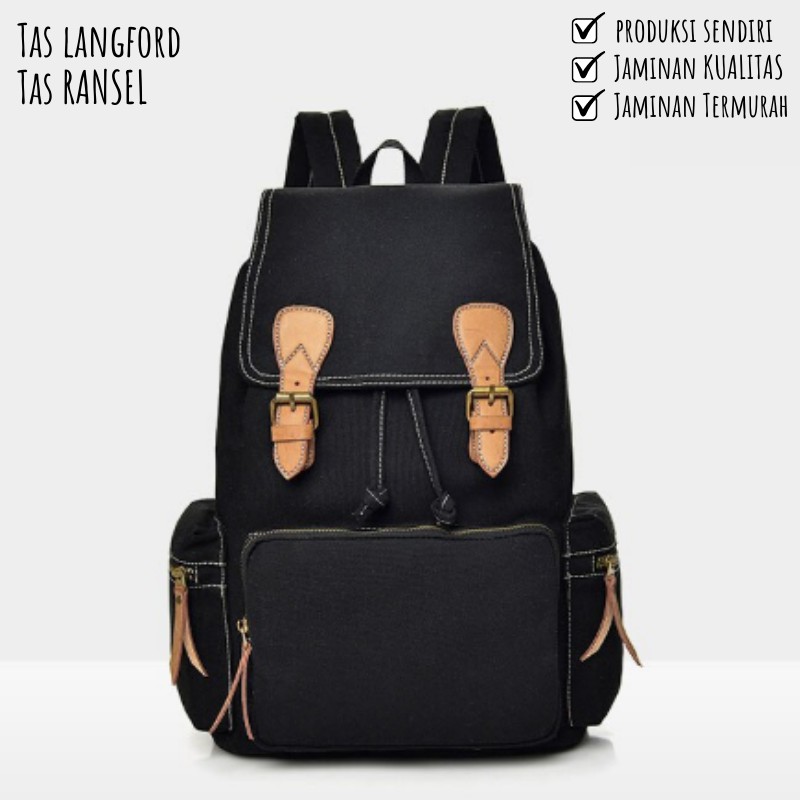 Tas Ransel Pria Wanita Cewek Cowok - Ransel Backpack Kanvas Laptop 14 inch Sekolah Kerja Pria Wanita