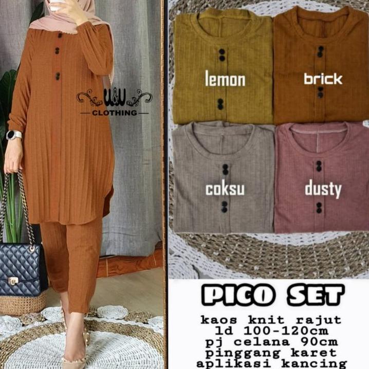 Muraaaahh.. SETELAN RAJUT WANITA BAJU DAN CELANA TERBARU PICO SET BAHAN KAOS KNIT RAJUT IMPORT KANCI