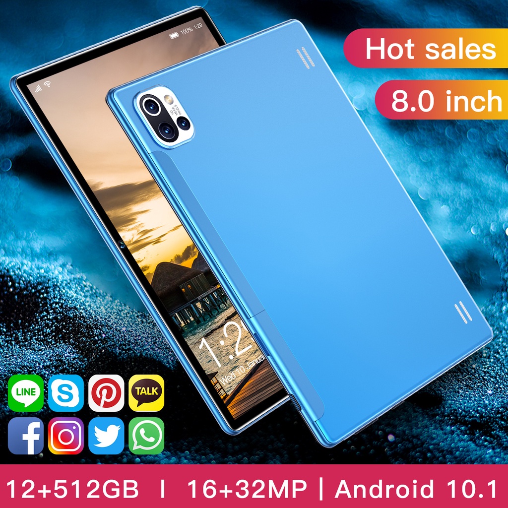 Tablet 12/512GB Android 11 OS 8 inch FHD Screen Dual SIM Card Jaringan 4G Baterai 7000mAh 4 BOX Spea