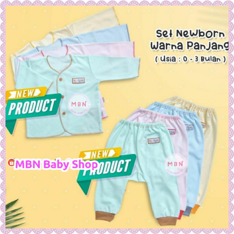 Baju Nova Setelan Panjang Polos Warna Candy Newborn 0-3 months