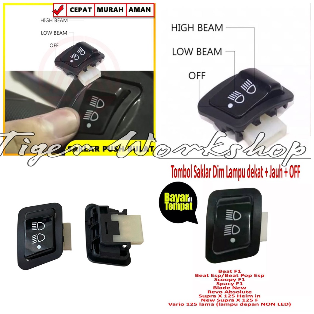 Saklar Lampu 3 Fungsi DIM Dimmer HONDA Vario Scoopy Supra Beat Blade Beat F1 Spacy Revo