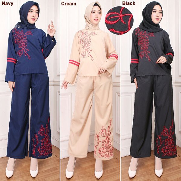 Pakaian Wanita Lq Setelan Kulot Wanita Lengan Panjang Navy Cream Hitam Twiscone Xl Modis Modern Shopee Indonesia