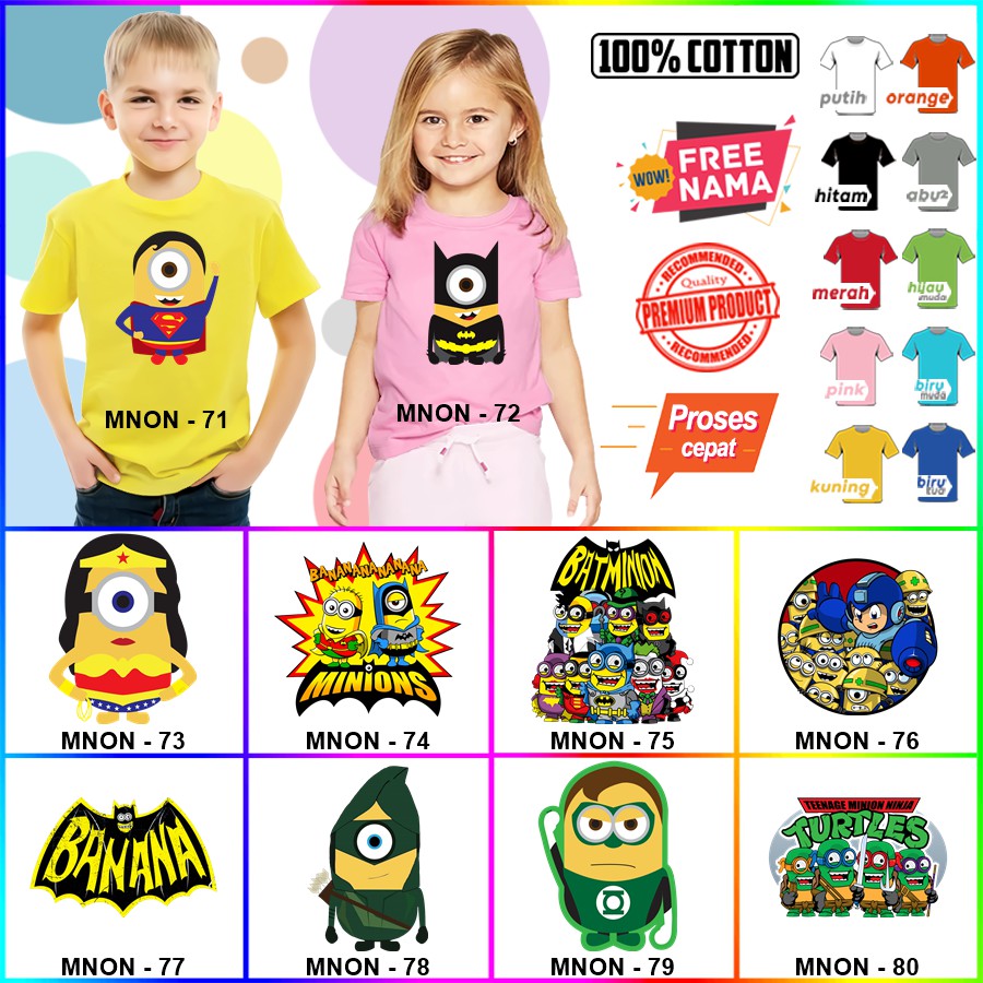 Baju Kaos ANAK DAN DEWASA MINION COUPLE (FREE NAMA)