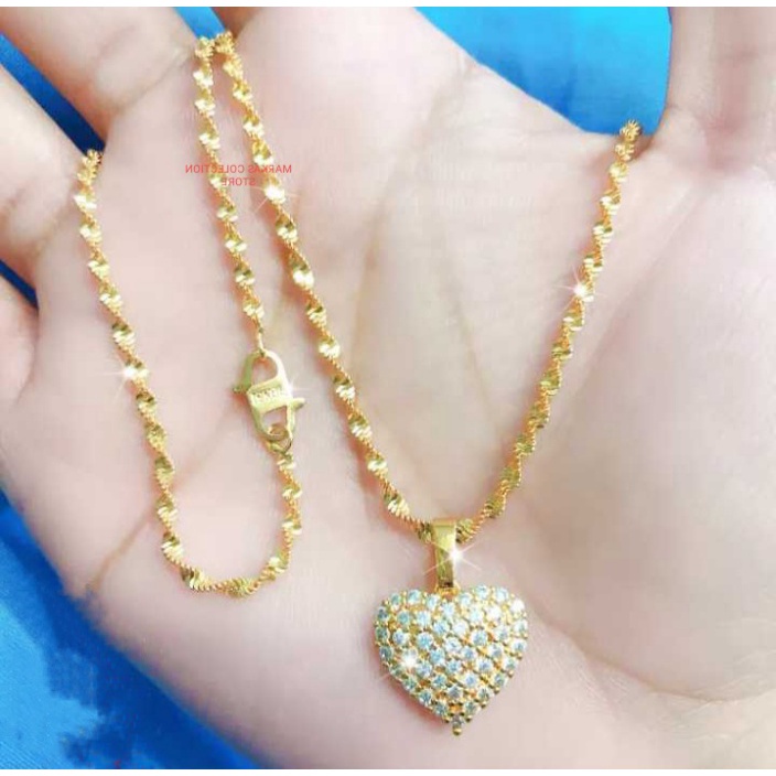 Kalung Melintir Yang Model Titanium + Liontin LOVE 24K Lapis Emas Persis Emas Asli -tdk luntur