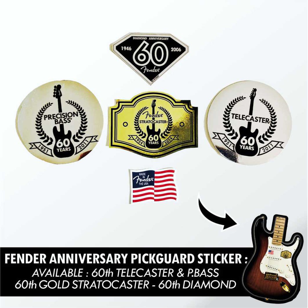 Fender Anniversary Sticker Pickguard Gitar dan Bass Set Stiker Pickguard