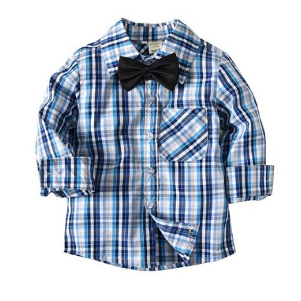 Baju Lebaran Anak Celana + Kemeja | Setelan Kotak Biru + Dasi